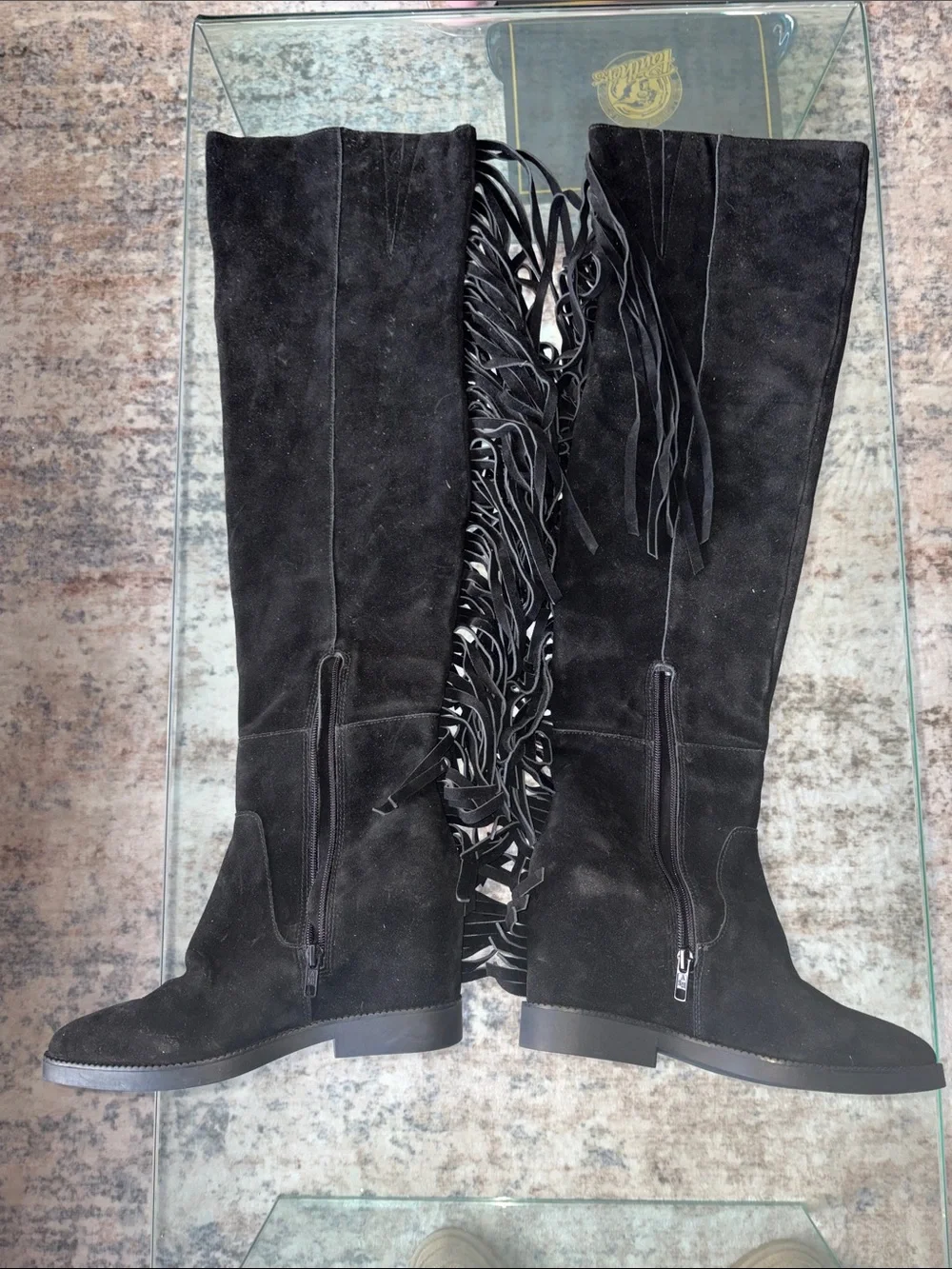 ASH Black Suede Fringe Tall Boots - Women's 8 NWOB